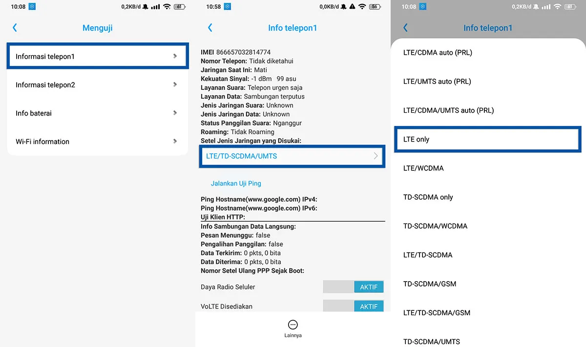 Kunci Jaringan LTE Only