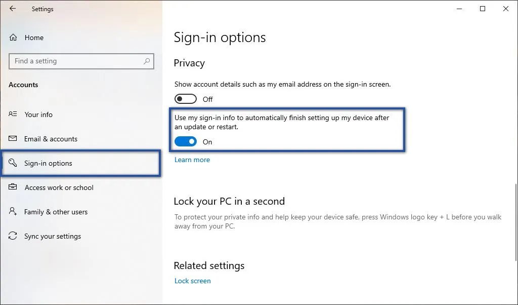 Sign-in Options Windows 10