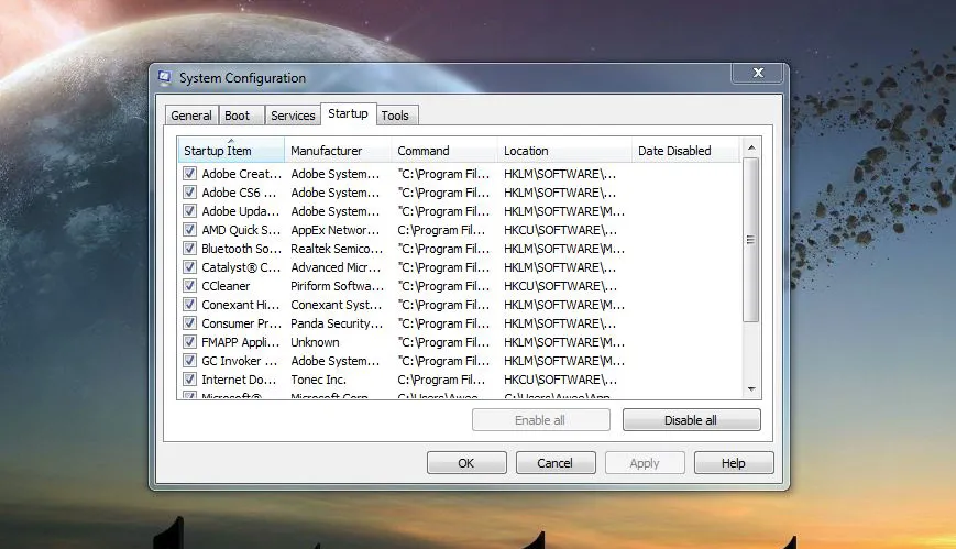 Startup System Configuration