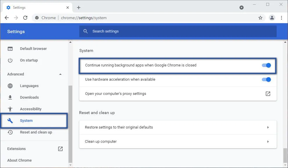 System Settings Google Chrome