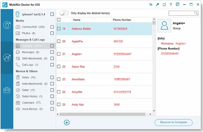 3 Pilih data iTunes yang ingin dikembalikan