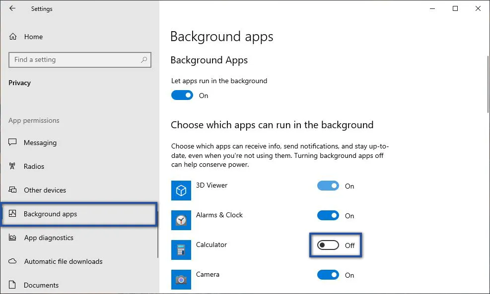 Disable Background Apps