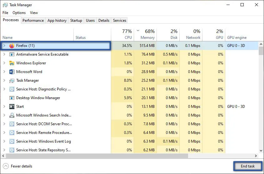 Endtak Firefox Lewat Task Manager