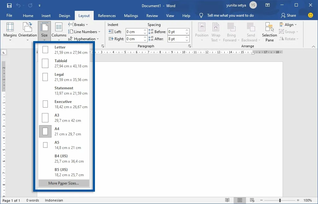 1 Pilih tab Layout di Microsoft Word