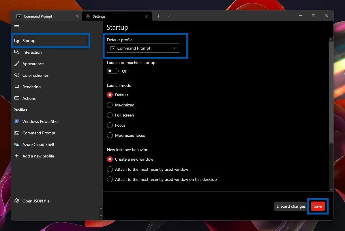 2 Atur Command Prompt jadi default profil Windows Terminal