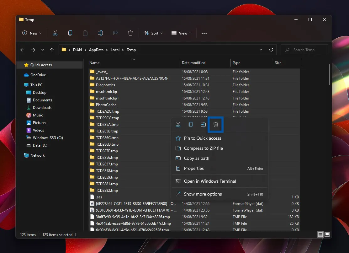 2 Bersihkan file sementara temp Windows 11