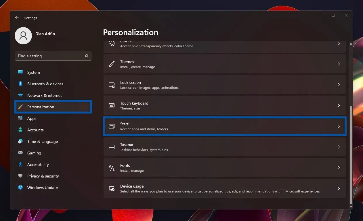 2 Buka Personalization Start Windows 11