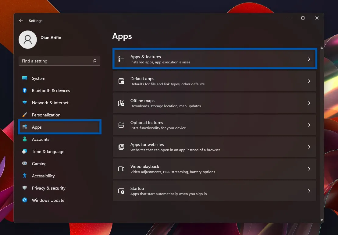 2 Buka apps & features Windows 11