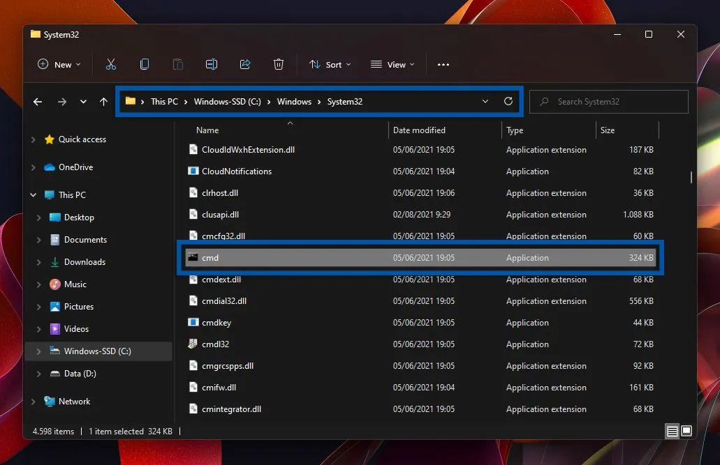 2 Buka cmd di system32