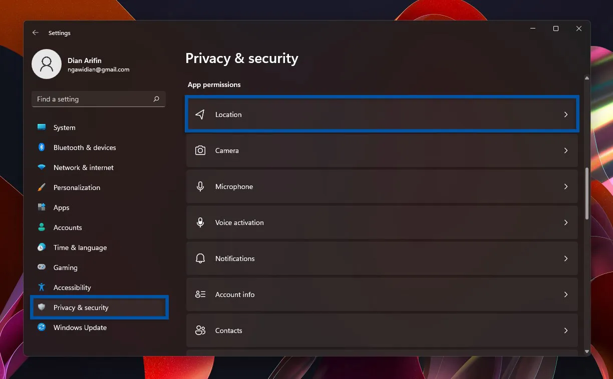 2 Pilih fitur Location Windows 11
