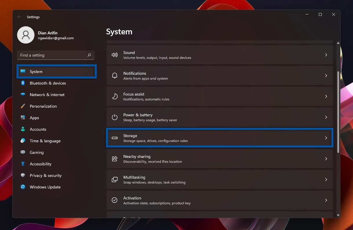 2 Pilih fitur Storage Windows 11