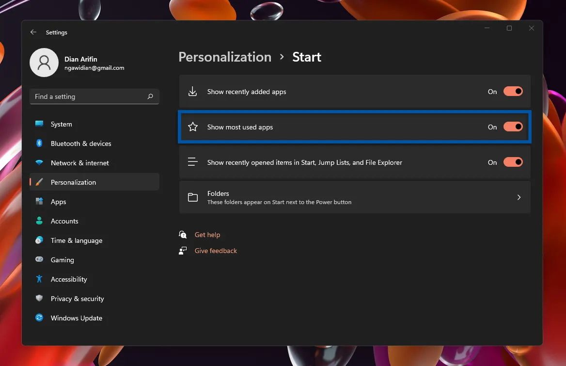 3 Matikan fitur Show most used apps