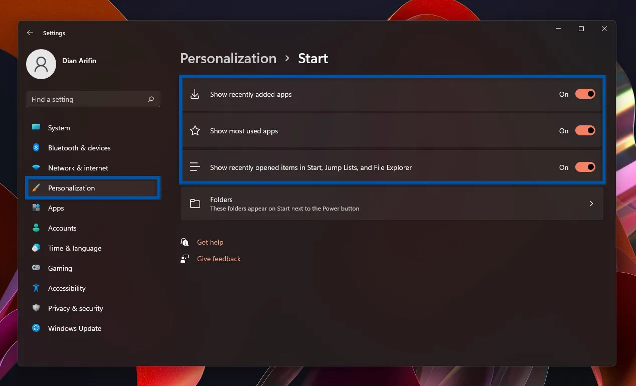3 Matikan rekomendasi file dan aplikasi Windows 11