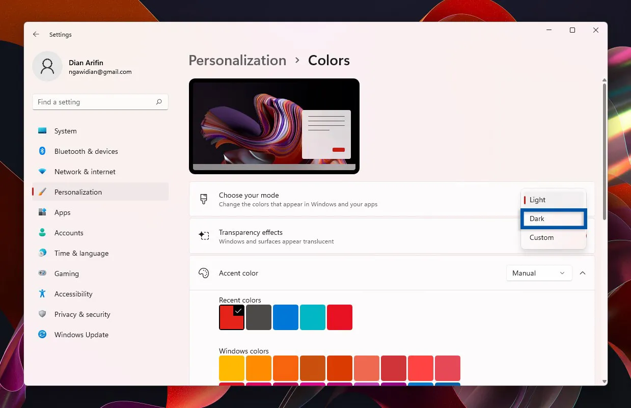3 Ubah mode Light menjadi Dark