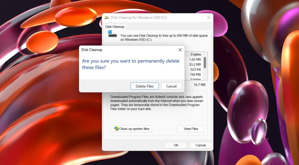 4 Klik Delete files untuk konfirmasi