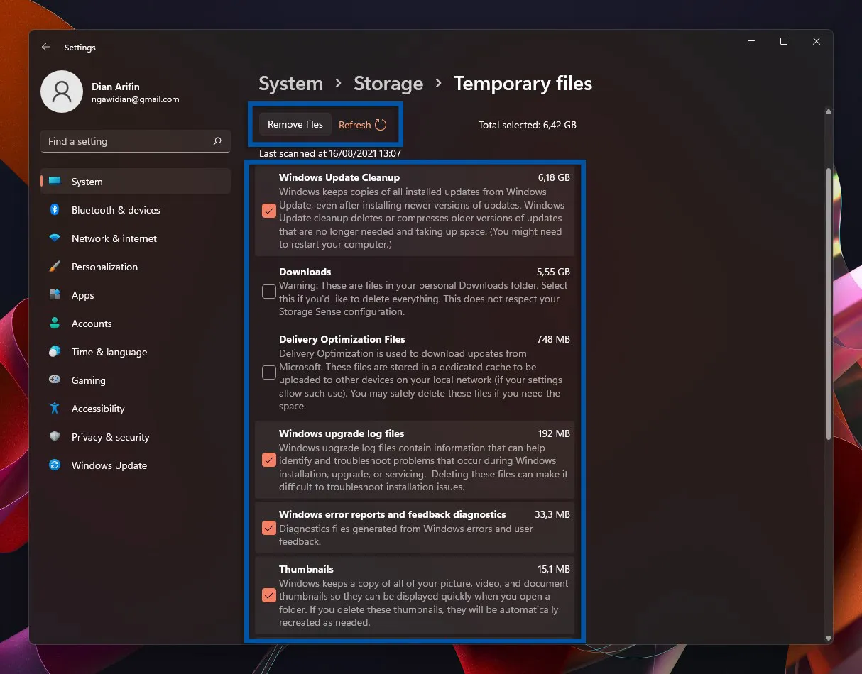 4 Pilih file yang ingin dibersihkan