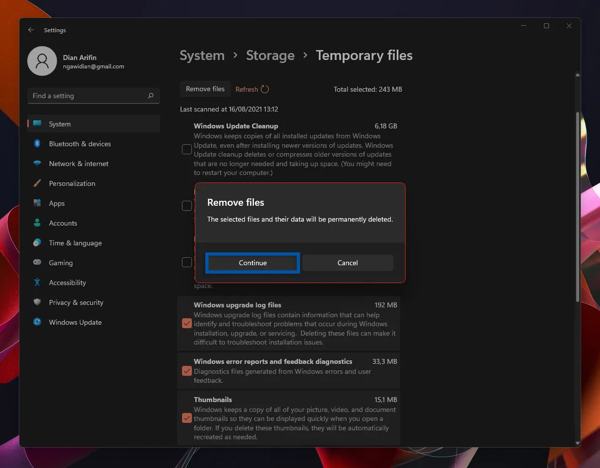 5 Klik Continue untuk konfirmasi