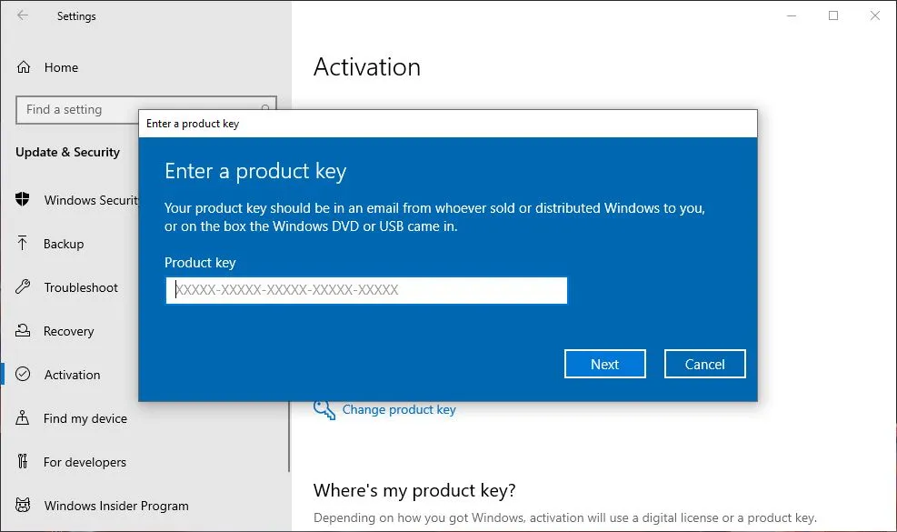 Memasukkan License Key Windows 10