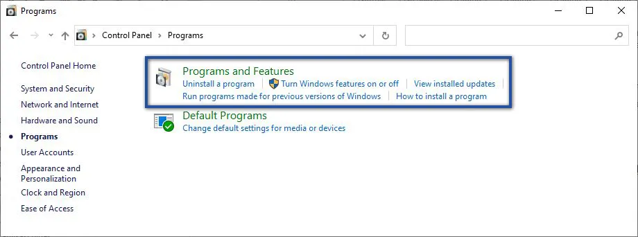 Programs and Features