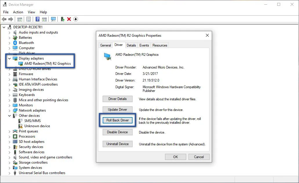 Roll Back Driver Display