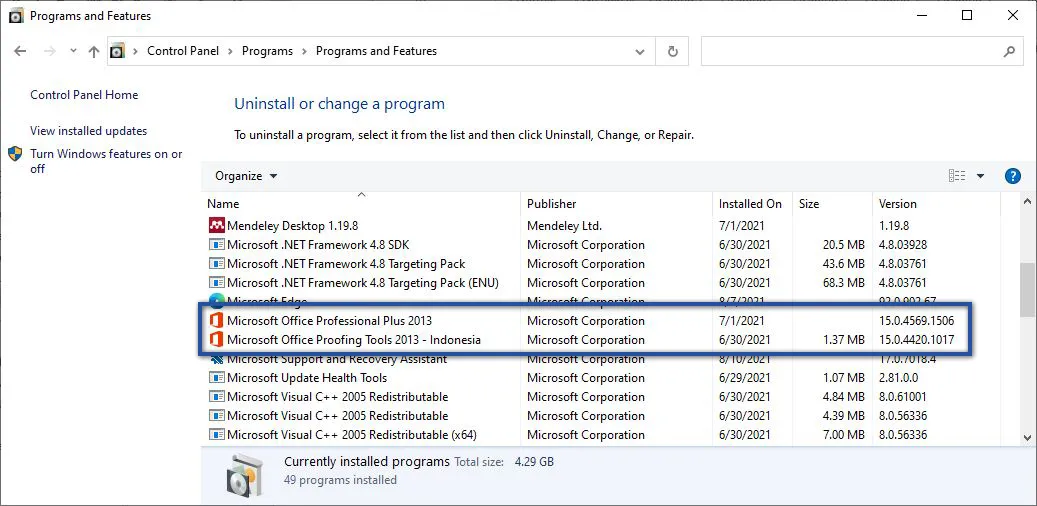 Uninstall Salinan Microsoft Office