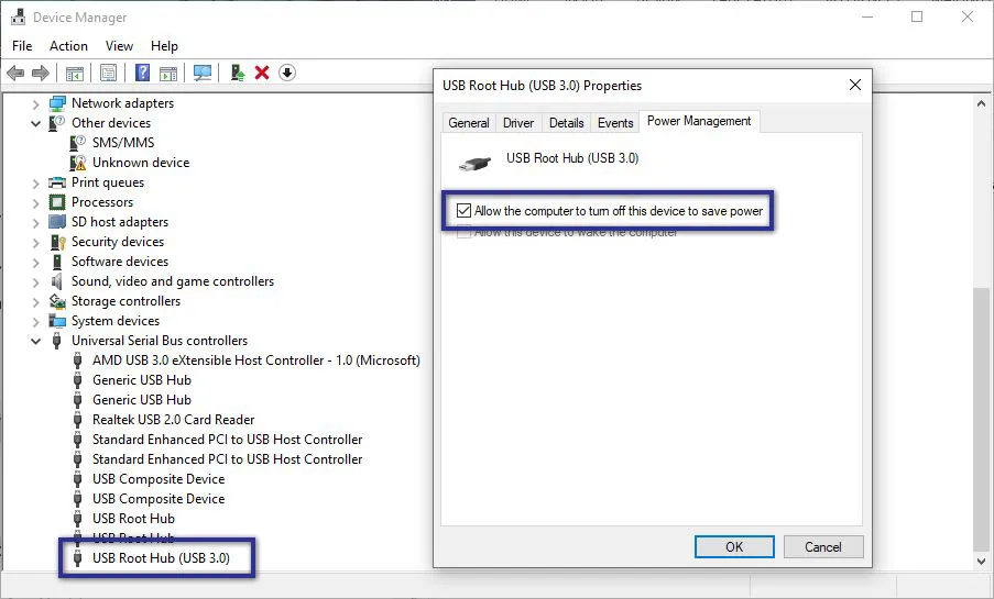 Nonaktifkan USB Root Hub