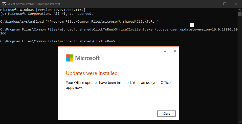 Notifikasi Office Update Terinstall