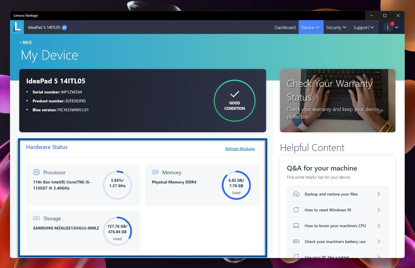 2 Informasi hardware dari Lenovo Vantage