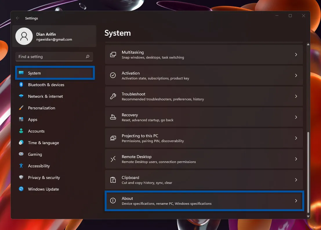 2 Pilih System About Windows 11