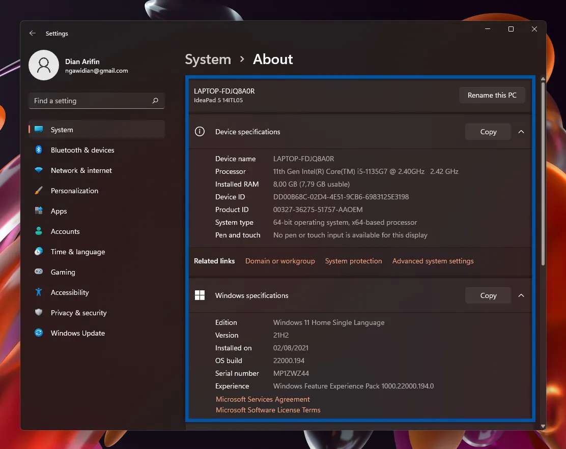 3 Informasi perangkat Windows 11