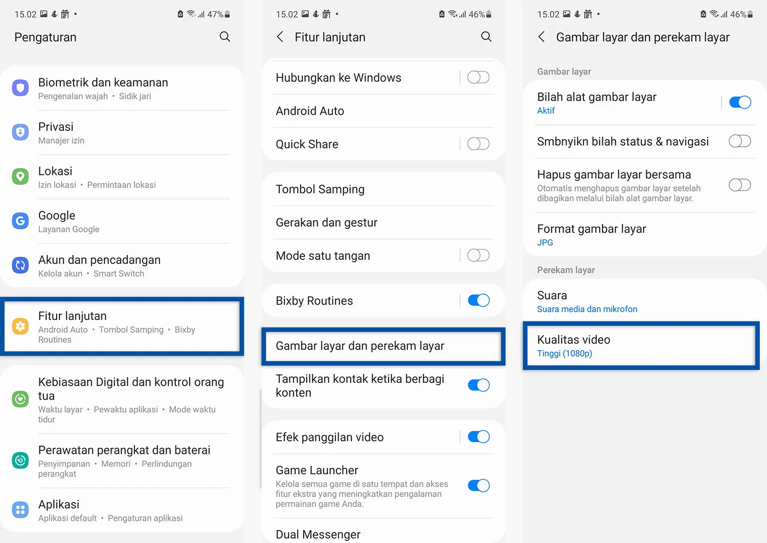 Atur kualitas video rekaman Samsung
