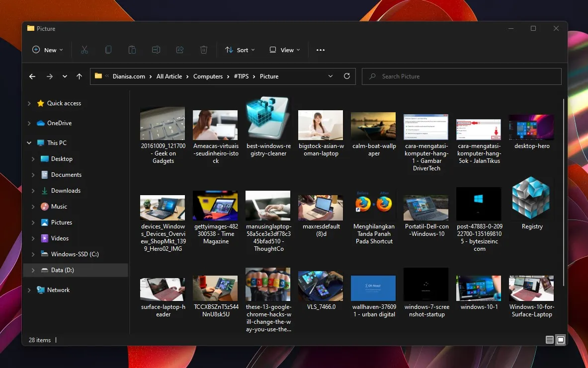 Contoh Thumbnail gambar dalam folder
