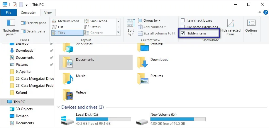 Hidden Items Windows Explorer