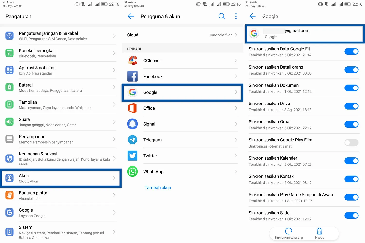 Mengetahui alamat email Pengaturan