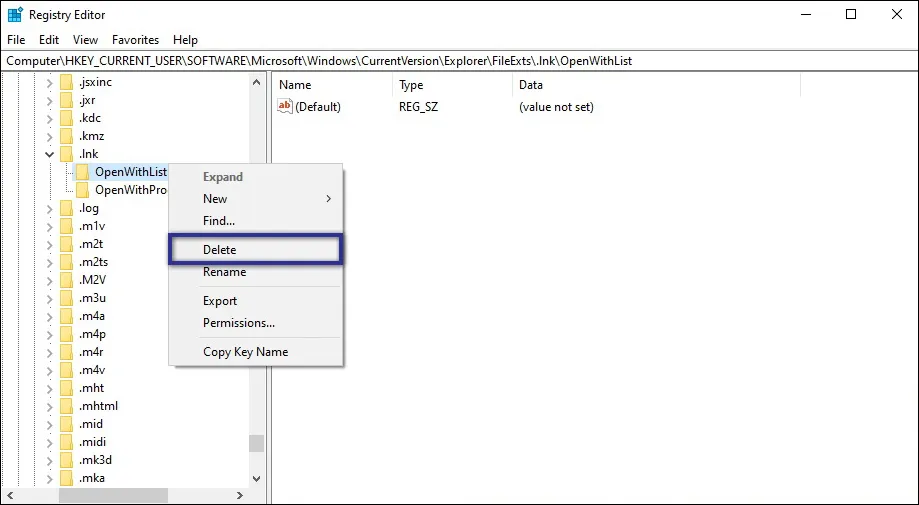 Menghapus Folder Ink Registry Editor