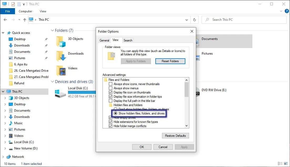 Show hidden files Explorer