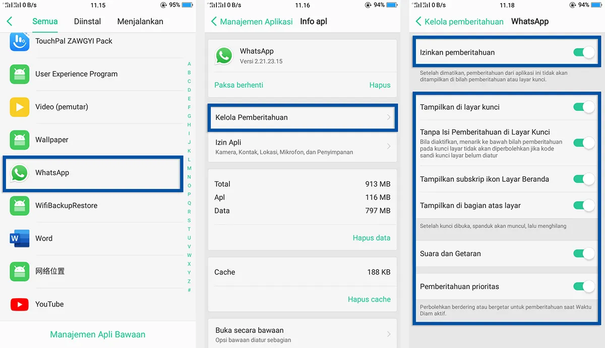 Atur izin notifikasi WhatsApp