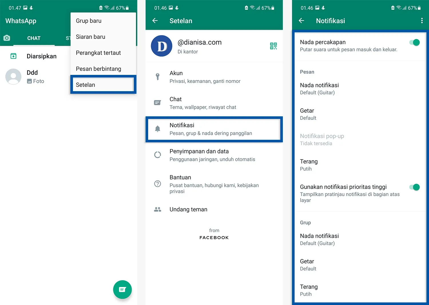Atur setelan notifikasi WhatsApp