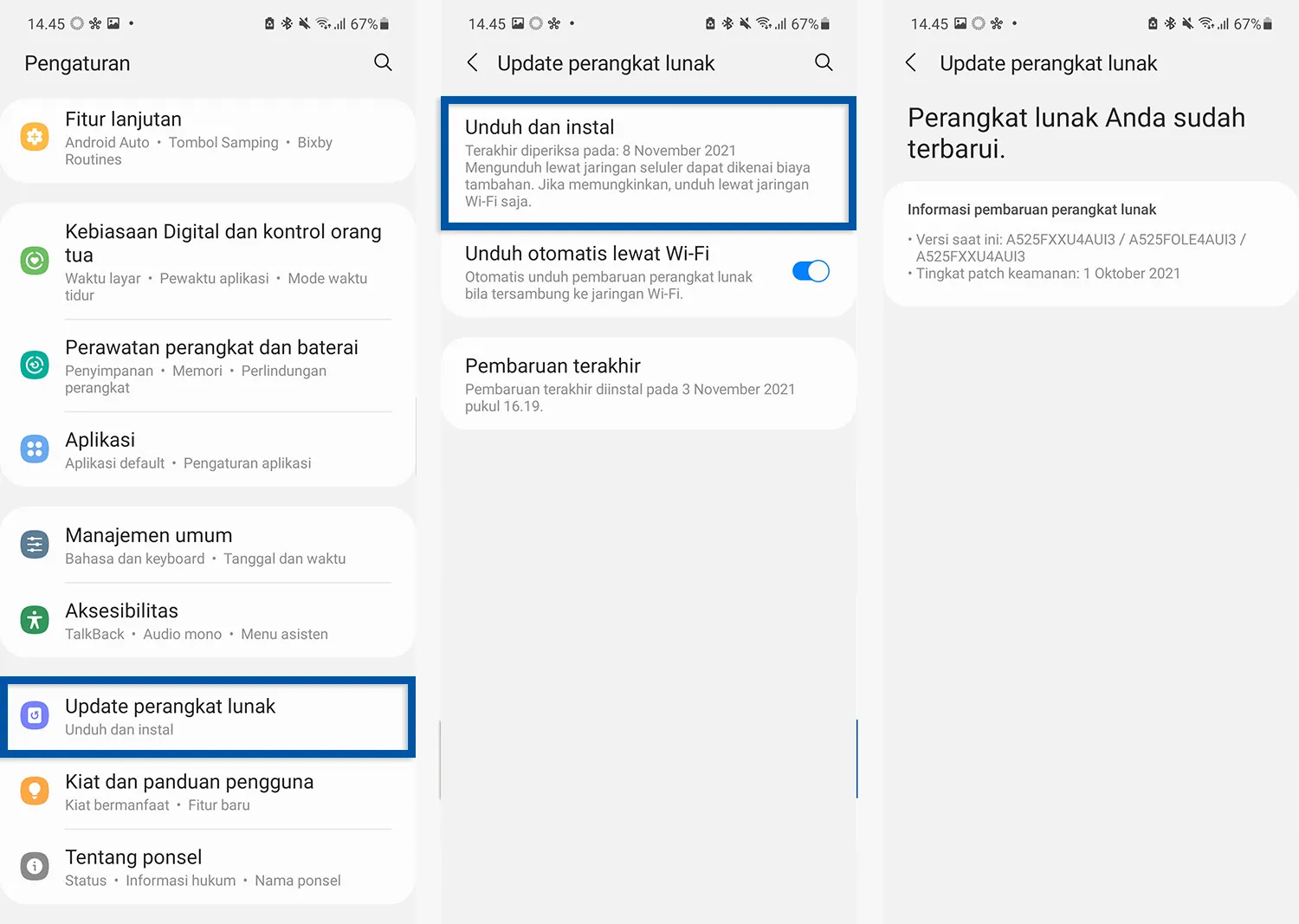 Cek pembaruan perangkat lunak Samsung
