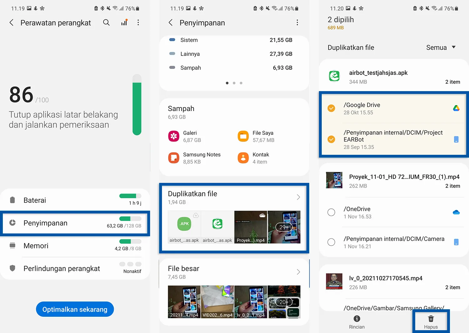 Hapus duplikat file Samsung
