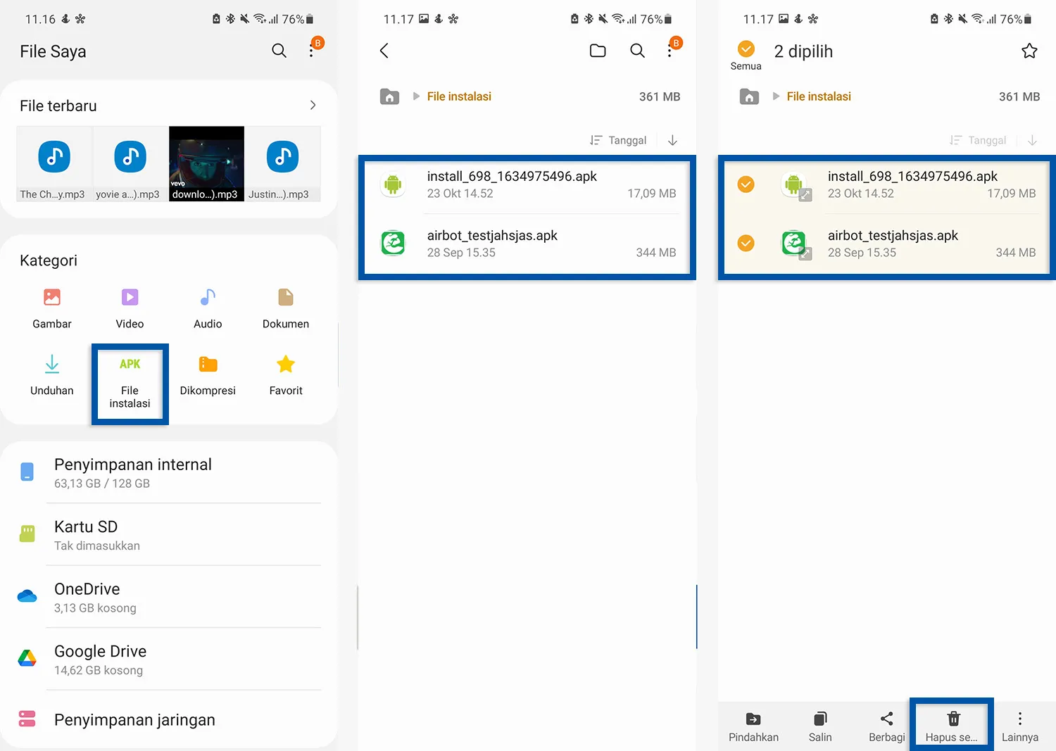 Hapus file berkas Samsung