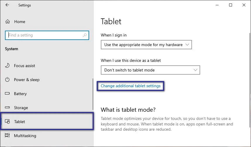 Menonaktifkan Tablet Mode