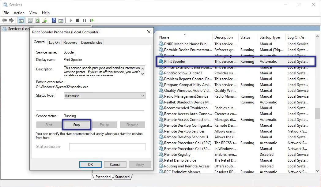 Restart Services Printer