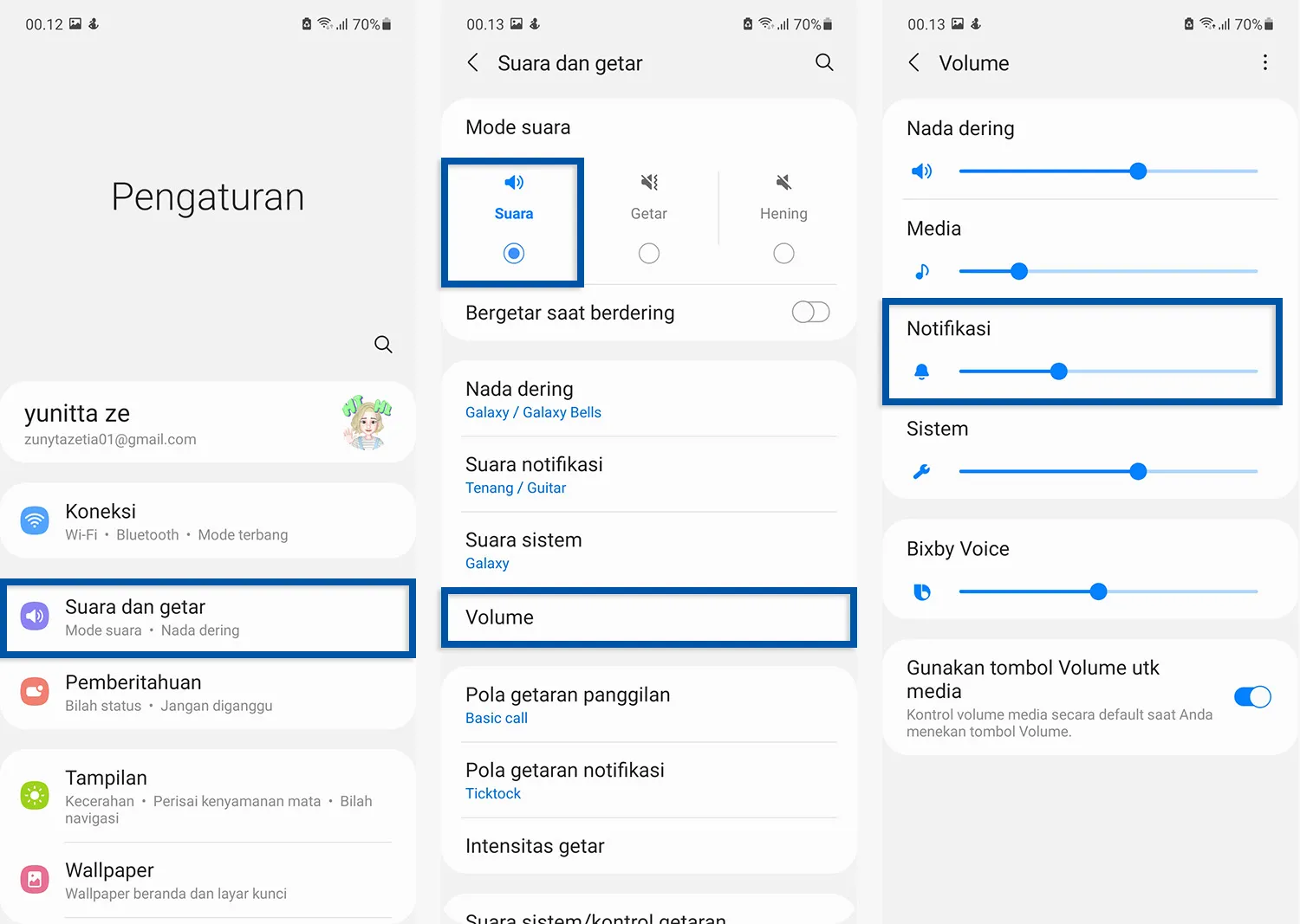 Tingkatkan volume notifikasi ponsel