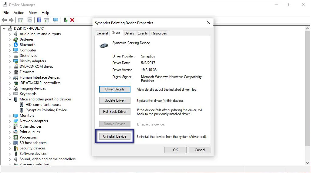 Uninstall Driver Mouse