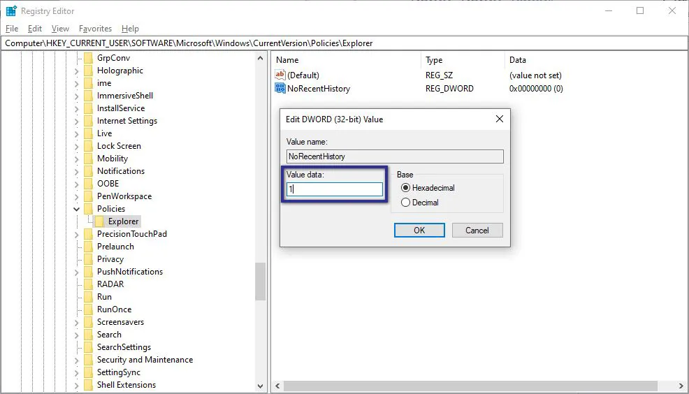 Value Data Recent Files