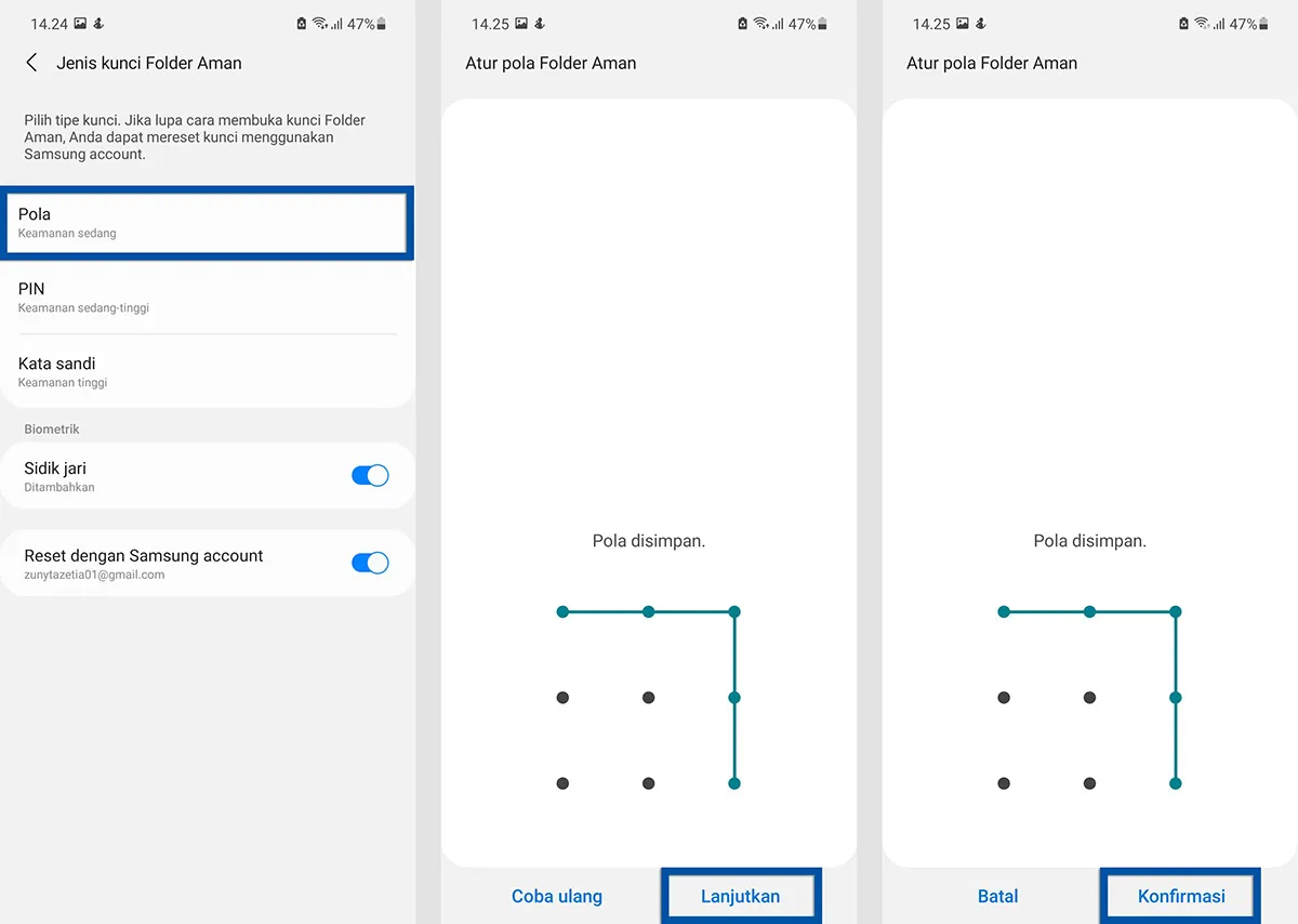 2 Buat pola kunci Folder Aman Samsung