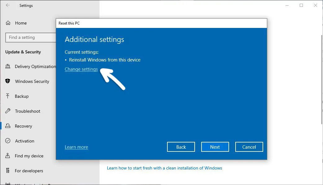Additional Settings Keep my files