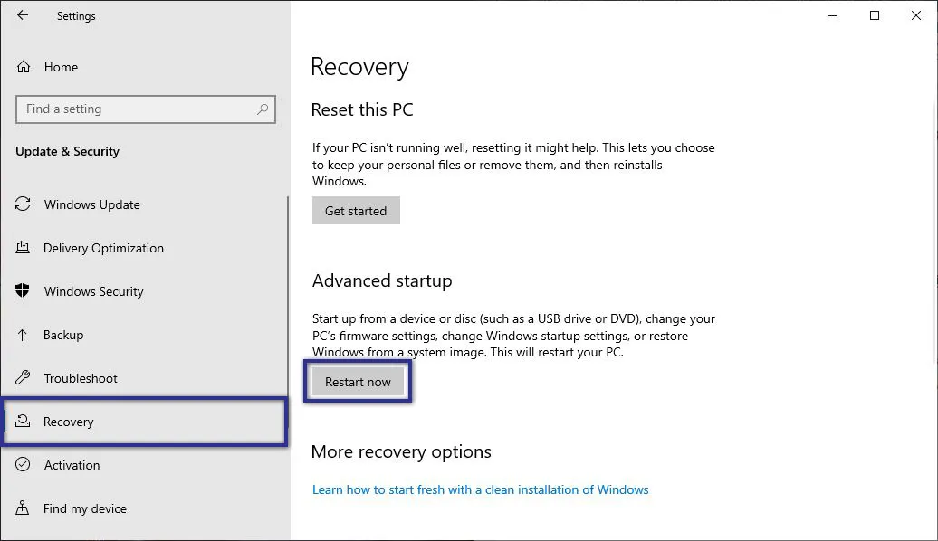 Advanced Startup Settings