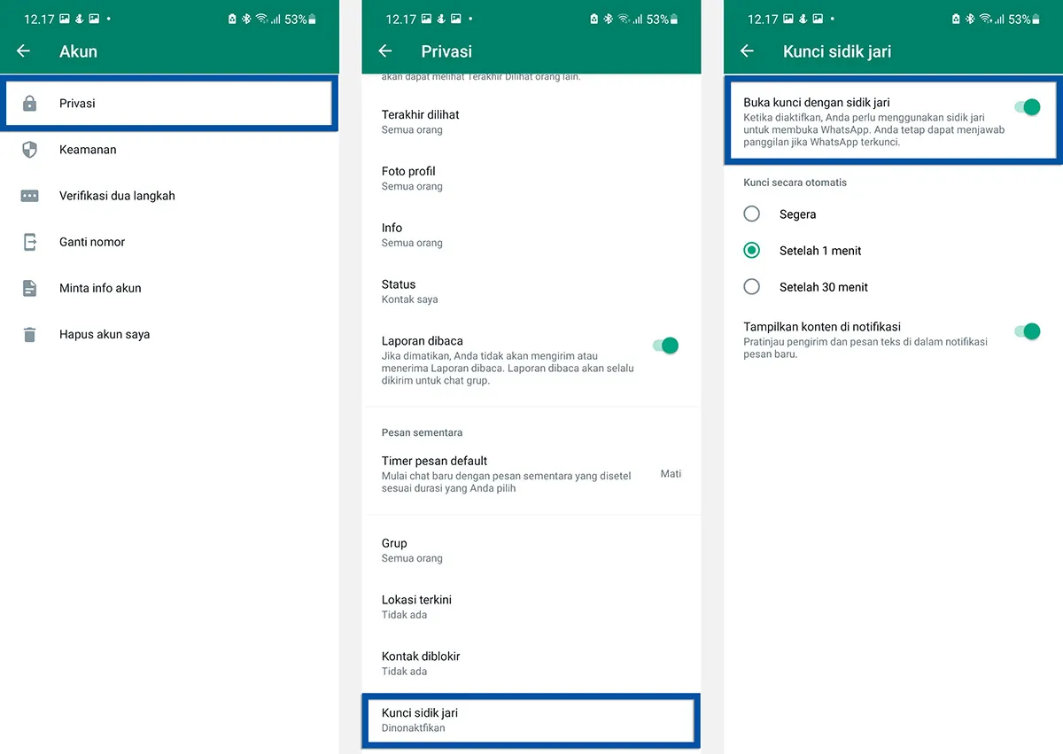 Aktifkan fitur kunci sidik jari WhatsApp